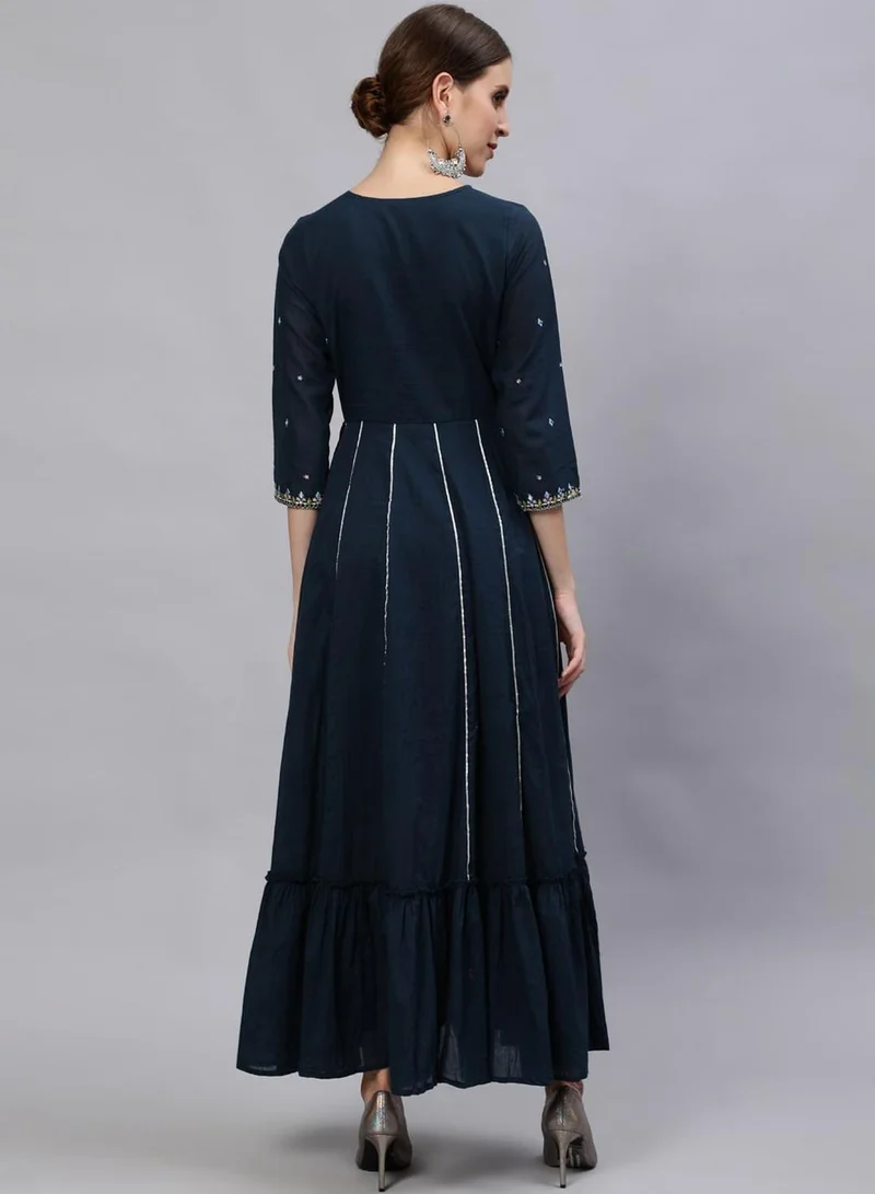 ISHIN  Women'S Navy Blue 100% Cotton Self Design Kurta for Women | Best Price UAE